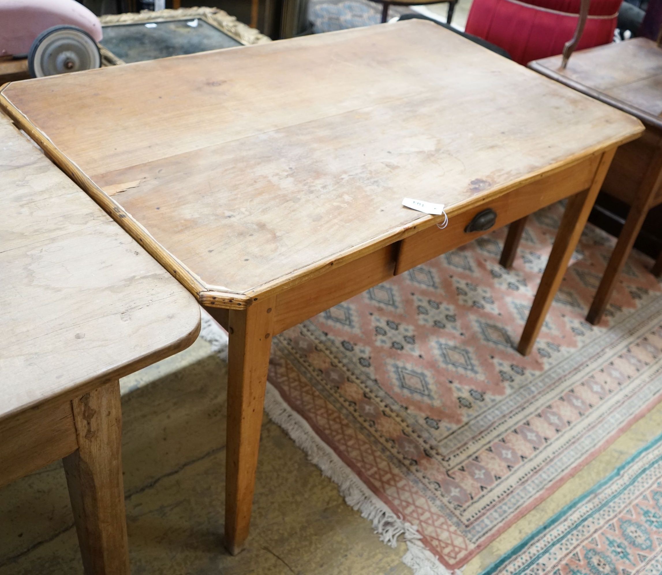 A 19th century French cherry rectangular kitchen table, length 123cm, width 76cm, height 74cm